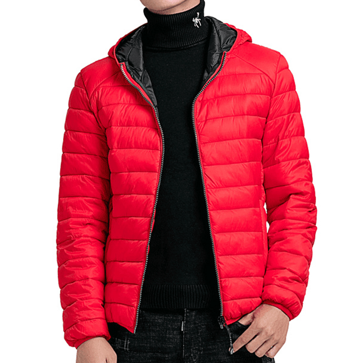 Mens Casual Solid Color Hooded Outdoor down Cotton Jacket - MRSLM