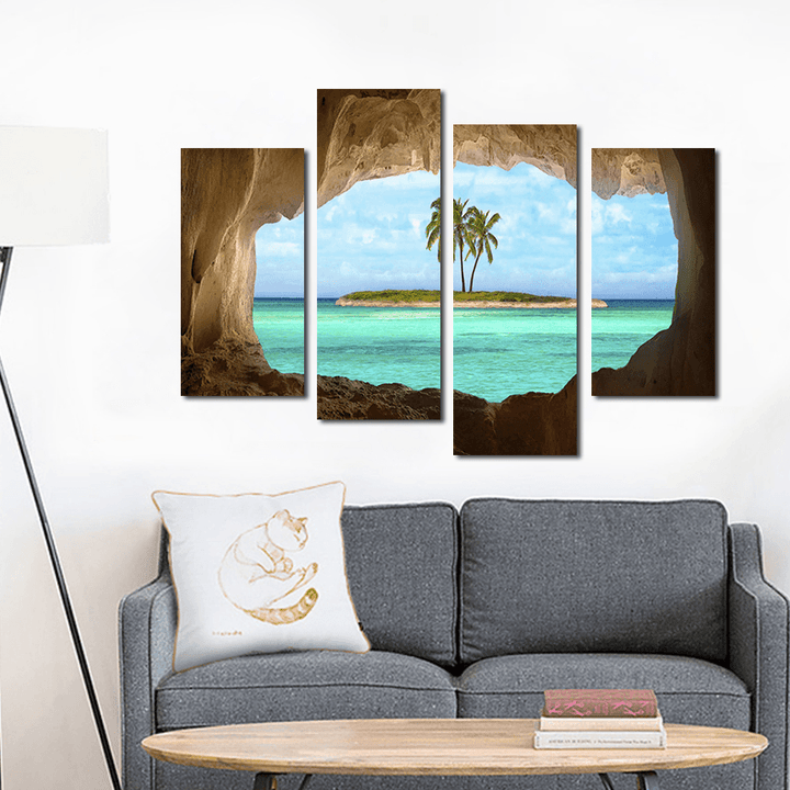 Miico Hand Painted Four Combination Decorative Paintings Isolated Island Wall Art for Home Decoration - MRSLM
