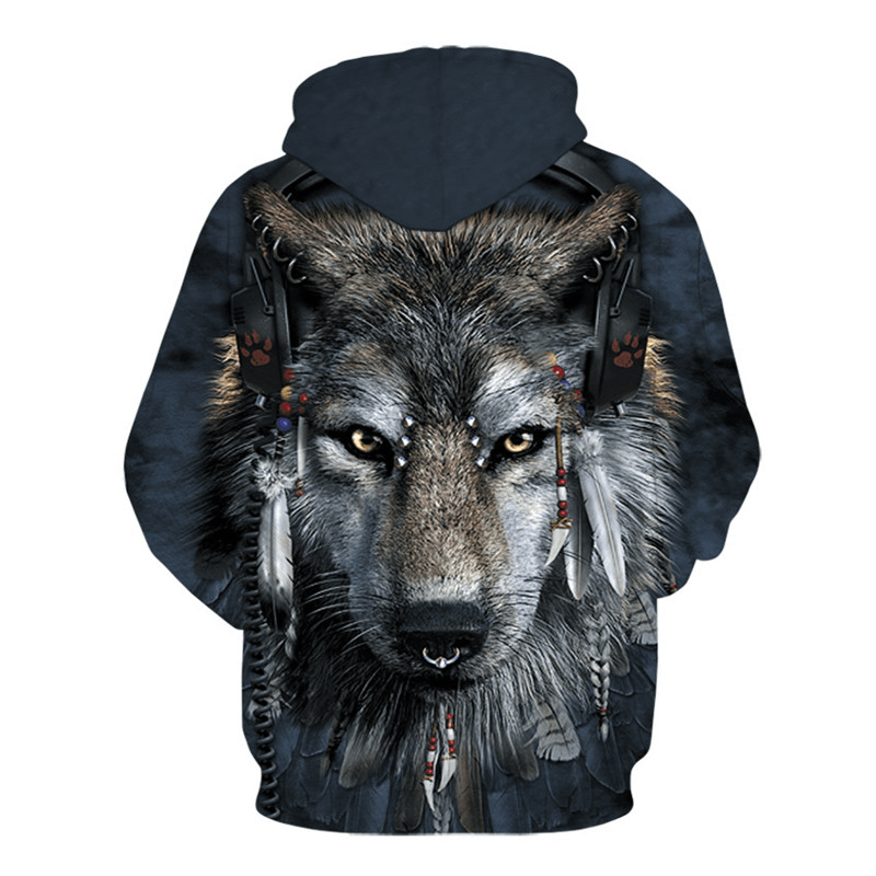 Wolf Head Print Men'S Hoodie Sweater Digital - MRSLM