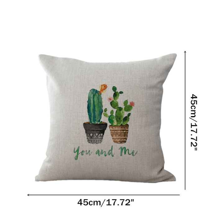 45X45Cm Plant Series Color Hand Painted Cactus Cotton Linen Sofa Cushion Cover Pillow Case - MRSLM
