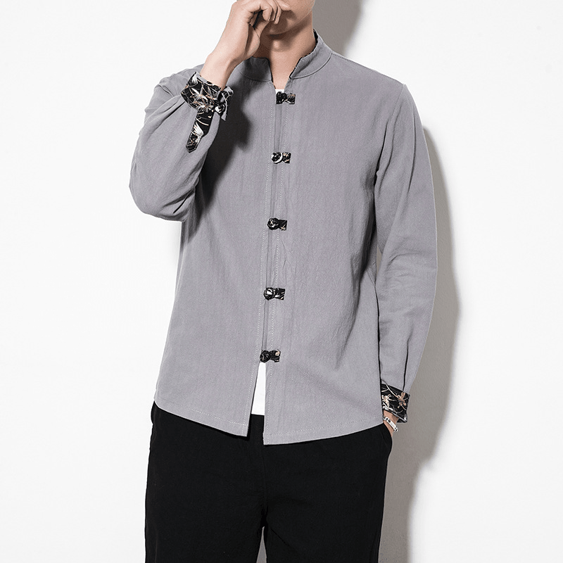 Men'S New Chinese Style Large Size Disc Buckle Long Sleeve Loose Retro Hanfu Shirts - MRSLM