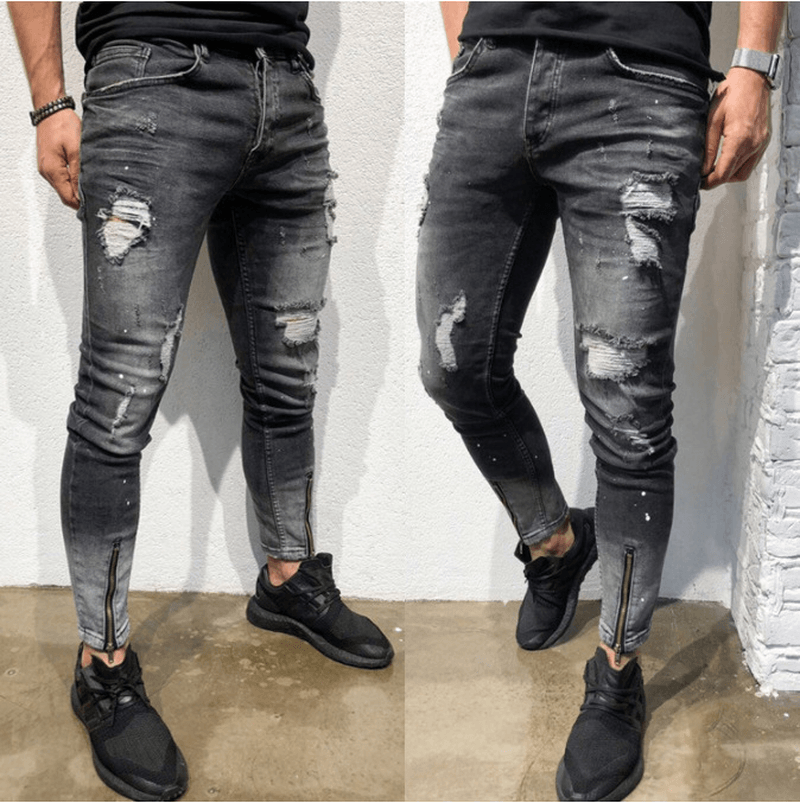 The New Cross-Border Fashion Ripped Youth Clothes Zipper Elasticfeet Js Men - MRSLM