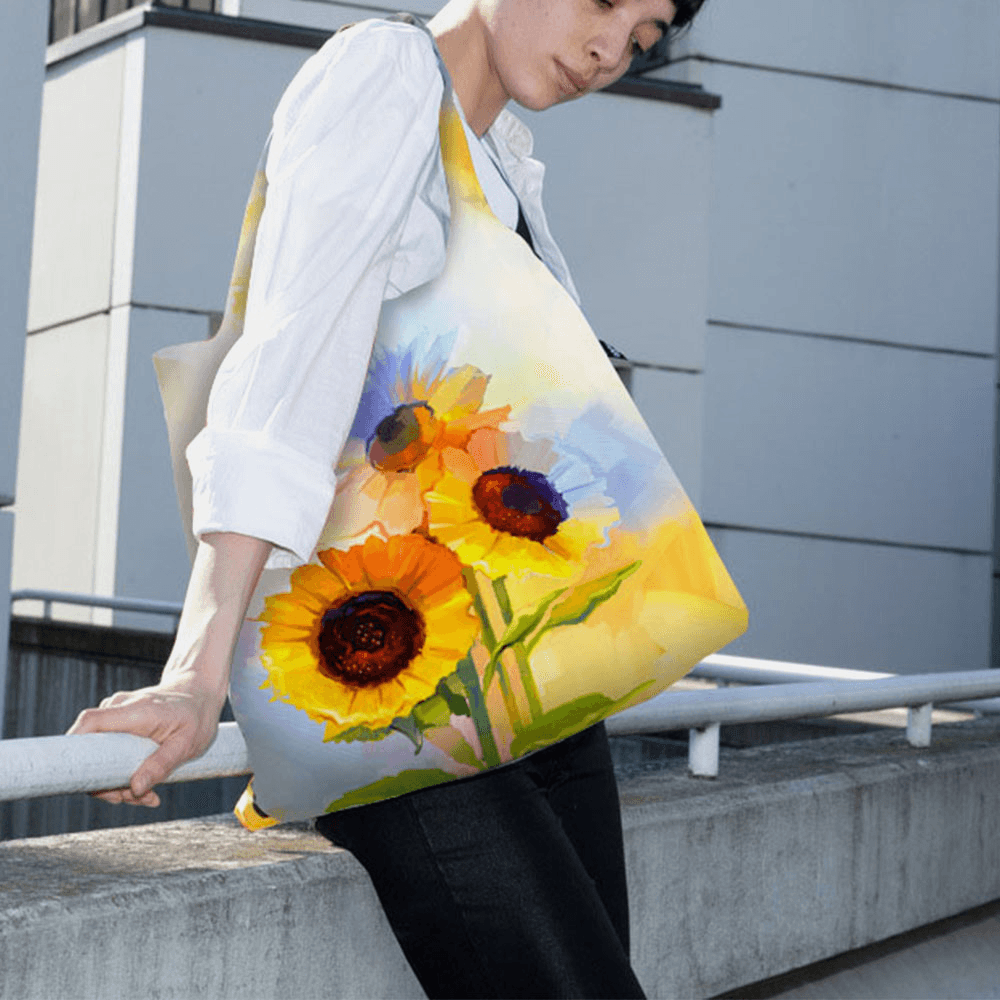 Women Nylon Tie Dye Sunflower Pattern Print Summer Bag Shoulder Bag Handbag Tote - MRSLM