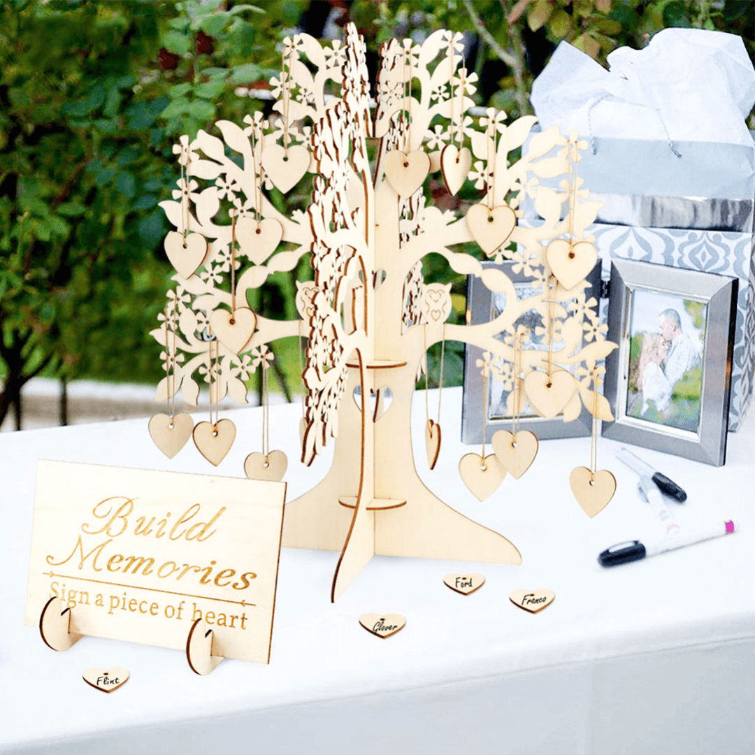 DIY Wedding Book Tree Marriage Guest Book Wooden Tree Hearts Pendant Drop Ornaments Decorations - MRSLM