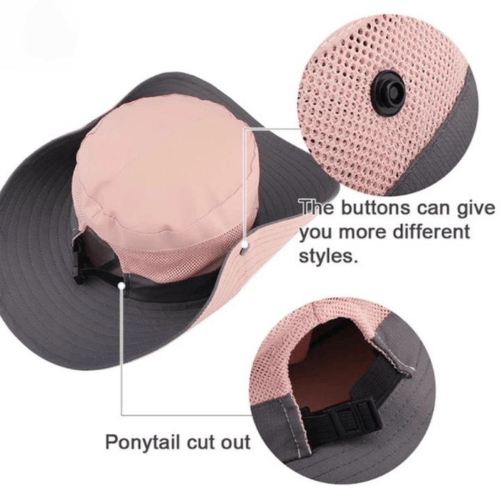 Sunscreen UV Protection Fishing Mountaineering Sun Hat Wild Brim Foldable Adjustable Bucket Hat for Female - MRSLM