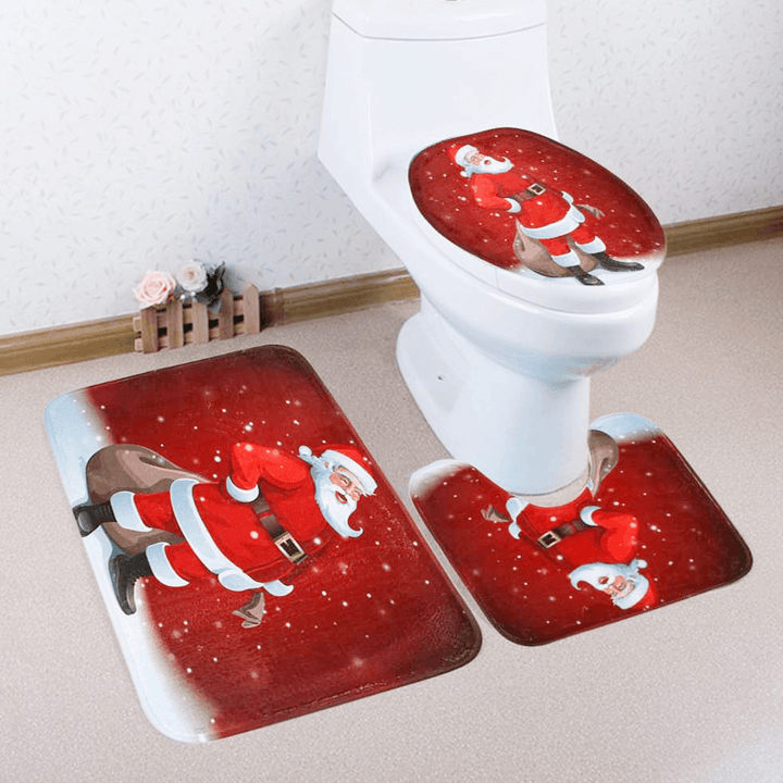 3PCS Christmas Snowman Toilet Mat Set Non-Slip Waterproof Bathroom Door Mat Set - MRSLM