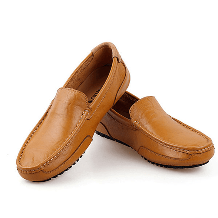 Men Leather Casual Driving Slip on Outdoor Flat Soft Comfortable Loafers Shoes - MRSLM