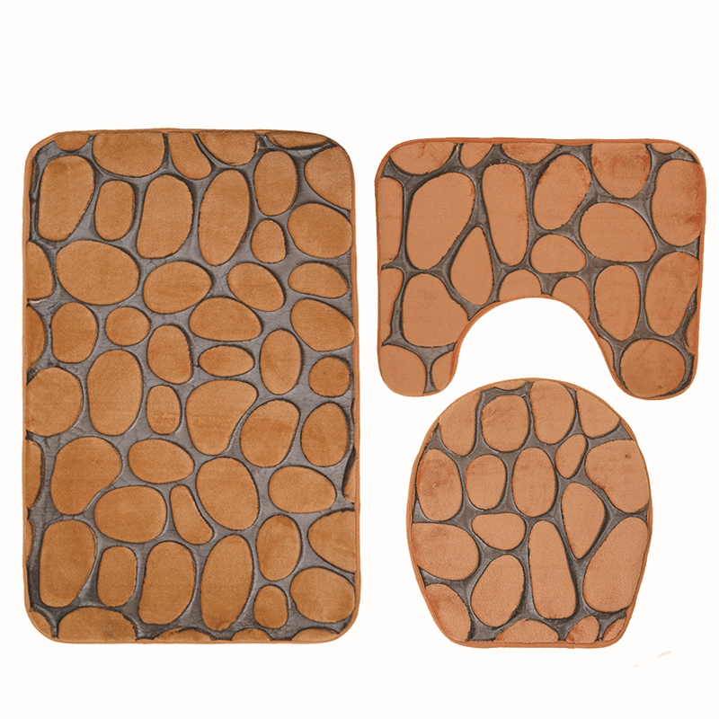 3Pcs 3D Stone Printed Bathroom Mats Set Toilet Carpets Coral Fleece Lid Toilet Seat Cover Pedestal Rug Shower Pad - MRSLM