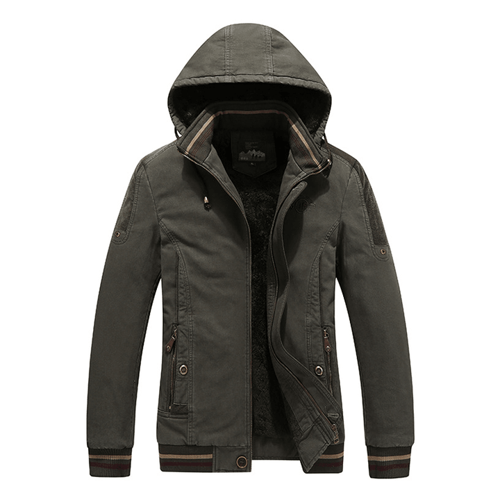 Mens Military Outdoor Thick Fleece Zipper Winter Hooded Tooling Jacket - MRSLM
