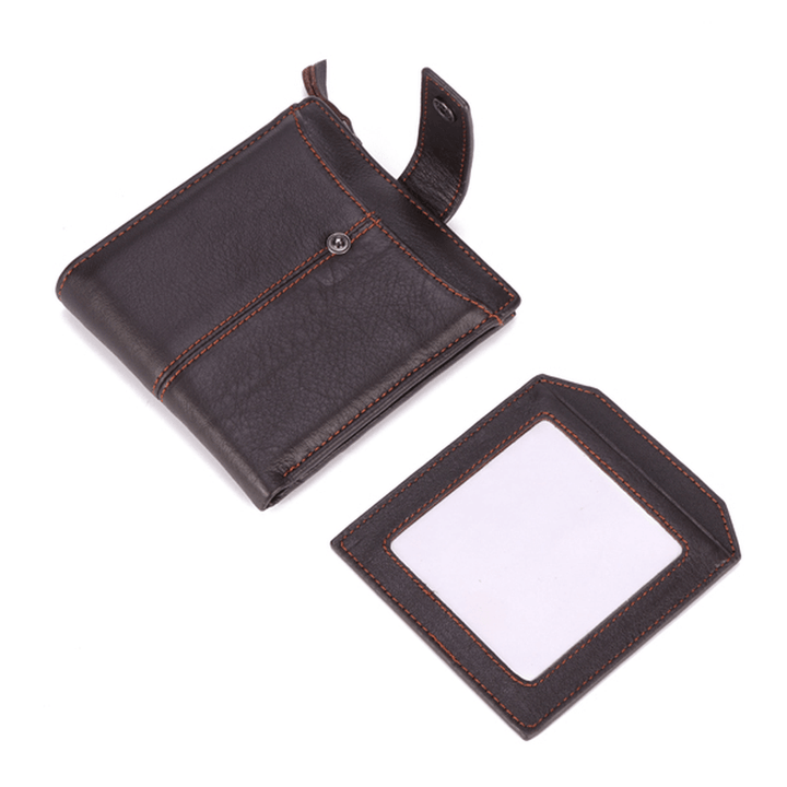 Men Genuine Leather Short Wallet Vintage Card Holder Zipper Credit Card Wallet with 12 Card Slots - MRSLM