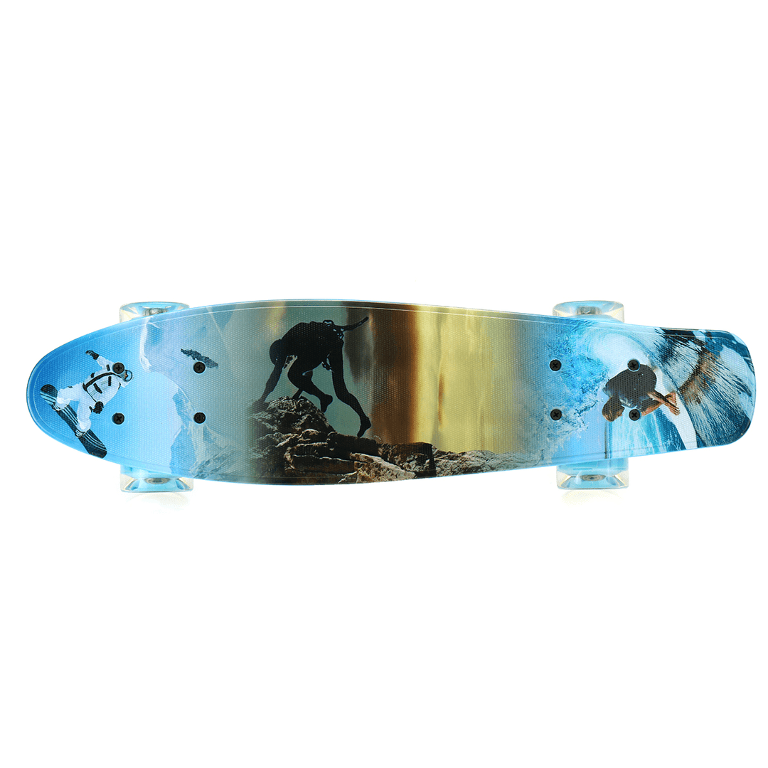 22'' Skateboard with LED Flashing Wheel Small Fish Board Cruiser Streetwalking Skate Board Beginner Kids Boys - MRSLM