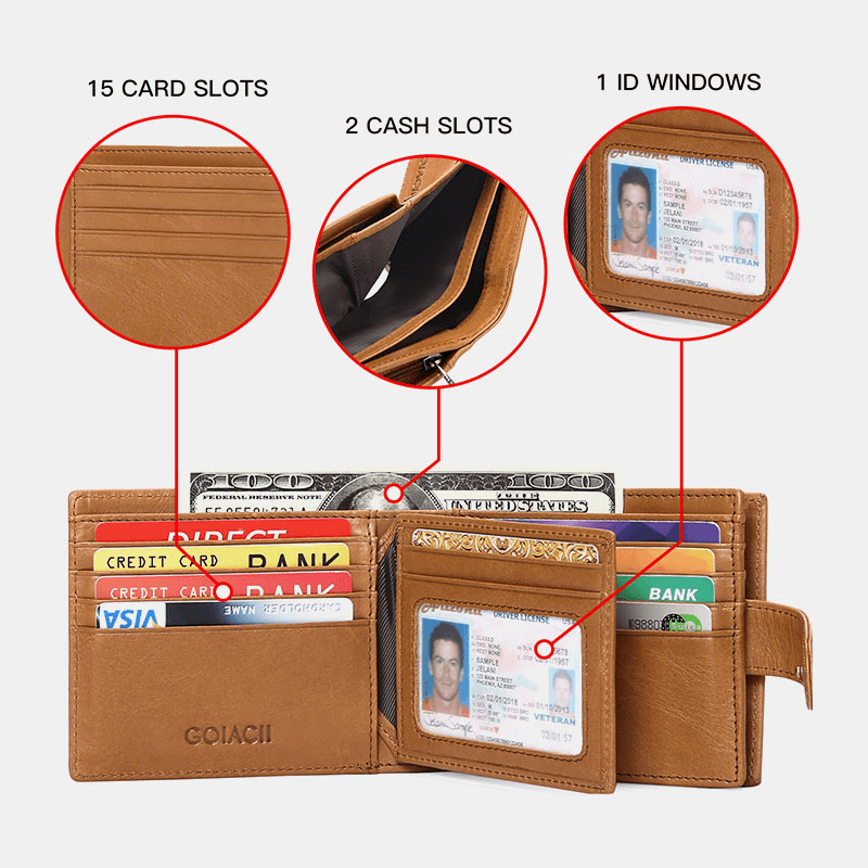Men Bifold RFID Blocking Wallet Horizontal Large Capacity Multi-Card Slot Card Holder Coin Purse Driver'S License Wallet - MRSLM