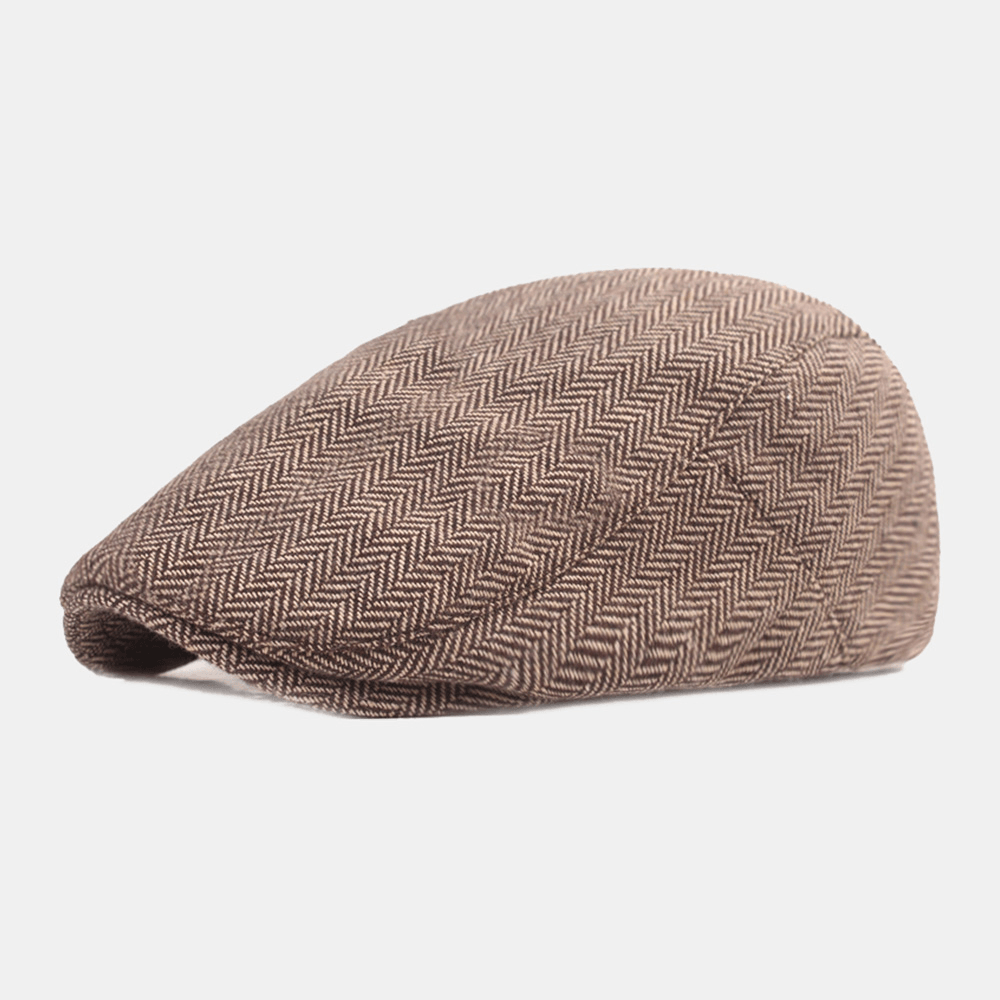 Men Cotton Herringbone Pattern Warmth Driver Hat Casual Adjustable Sunshade Forward Hat Beret Flat Cap - MRSLM
