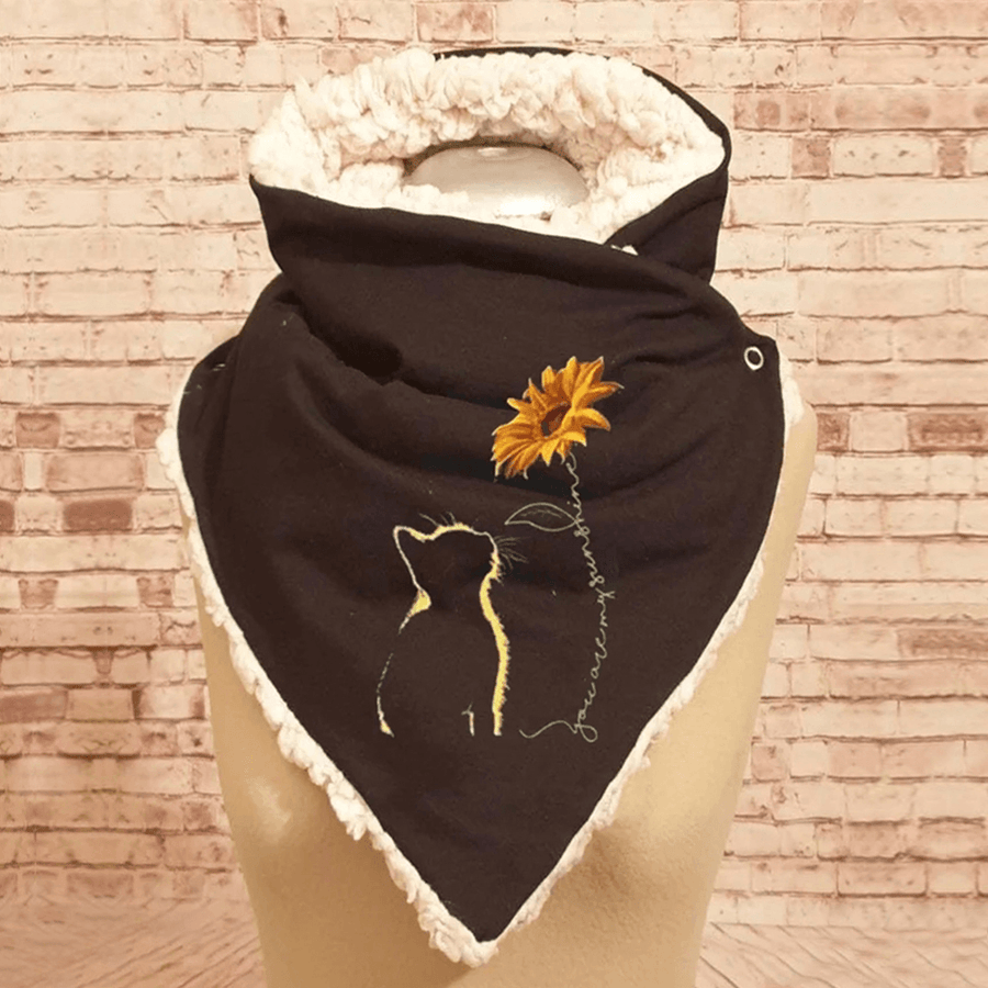 Women Cat Sunflower Pattern Soft Thick Personality Neck Protection Keep Warm Scarf - MRSLM