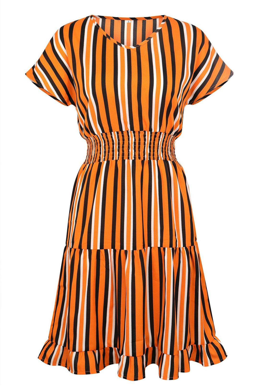 Multi-section stitching striped ruffle dress - MRSLM