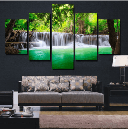 Rimless Landscapes Green Waterfalls High Definition Spray Paintings For Room Decorations - MRSLM
