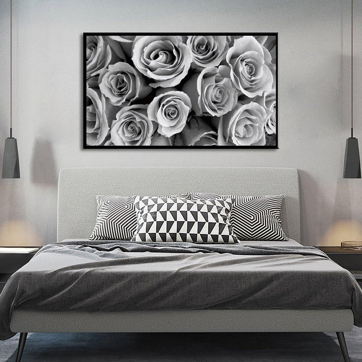 1 Piece Canvas Print Paintings Grey Rose Wall Decorative Print Art Pictures Wall Hanging Decorations for Home Office No Frame - MRSLM