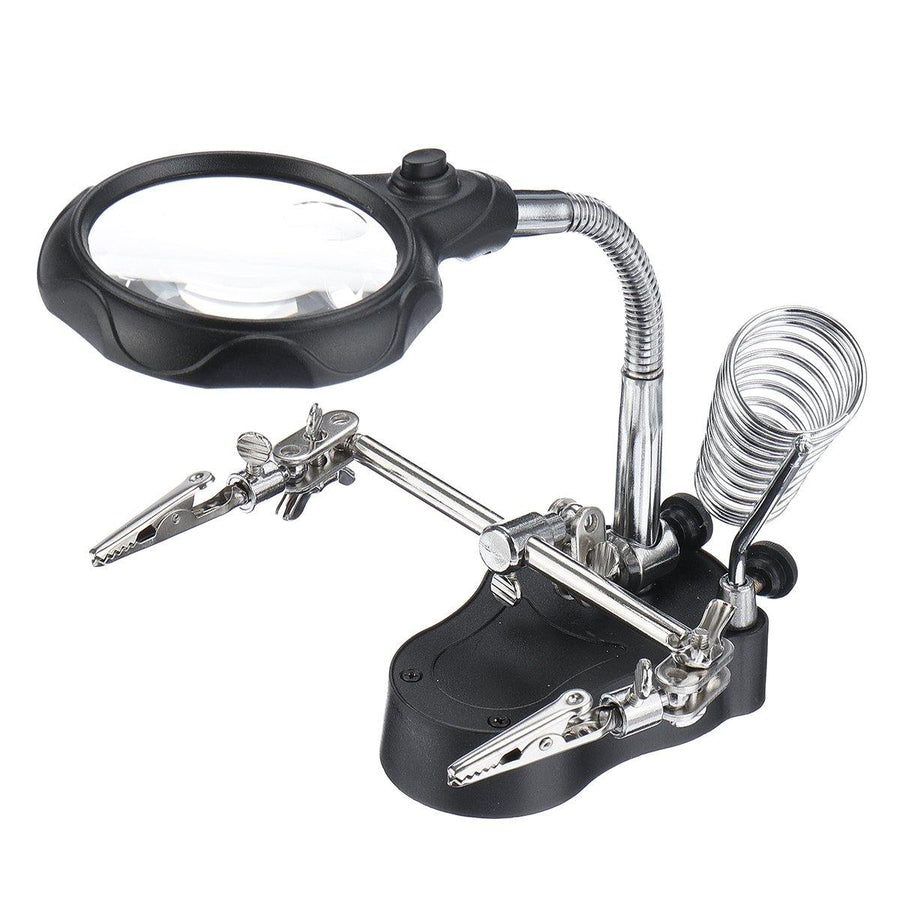 LED Helping Hand Clamp Magnifying Glass Soldering Iron Stand Lens Magnifier Tool - MRSLM