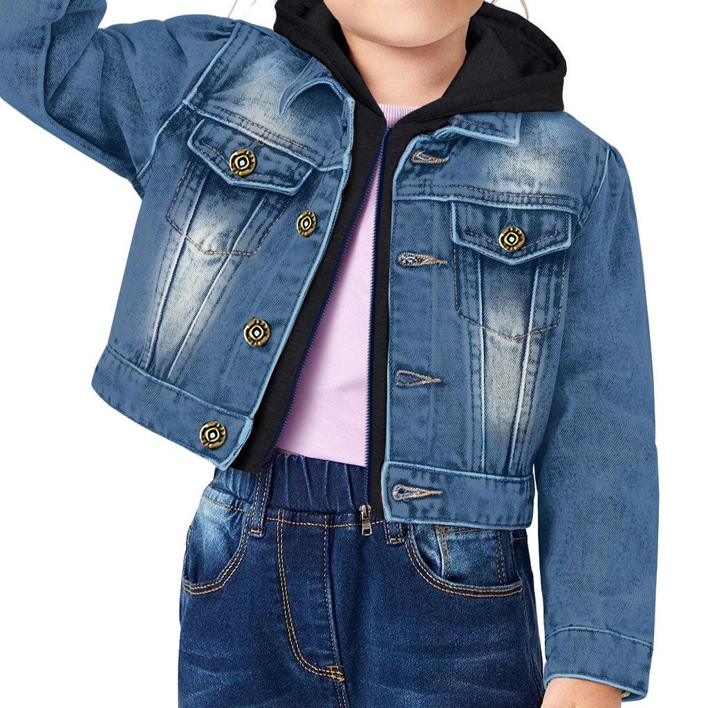 Cute Little Girl Toddler Hooded Denim Jacket - Kawaii Jean Jacket - Printed Denim Jacket for Kids - MRSLM