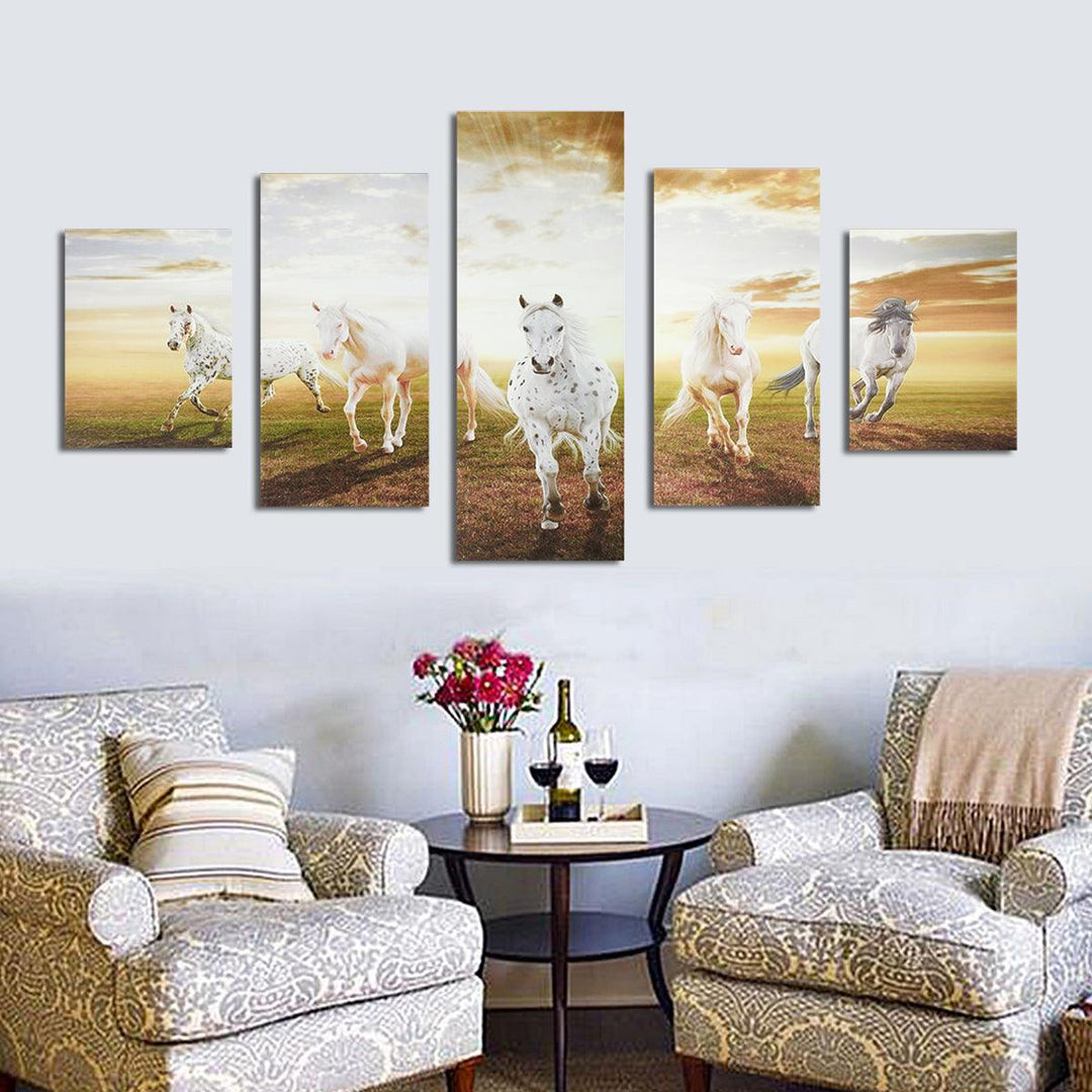 5Pcs Running Horses Canvas Paintings Wall Decorative Print Art Pictures Frameless Wall Hanging Decorations for Home Office - MRSLM