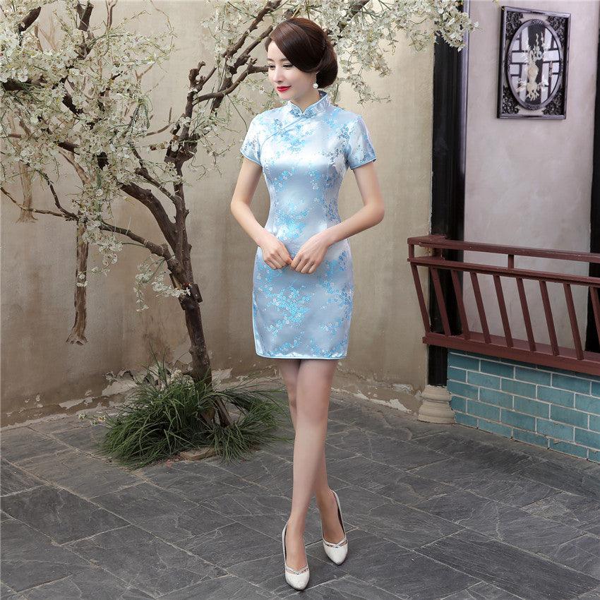 Women's plum blossom short cheongsam modified traditional Chinese style robe dress - MRSLM