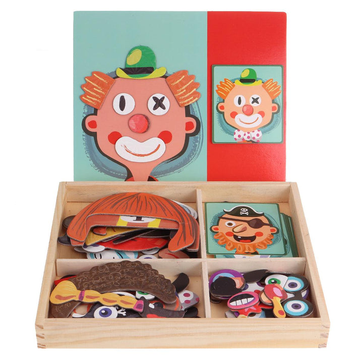 Wooden Children Magnetic Puzzle Game Box Transportation Princess Dressup Educational Toys Magnetic Puzzle Toys Gift for Kids Boys Girls - MRSLM