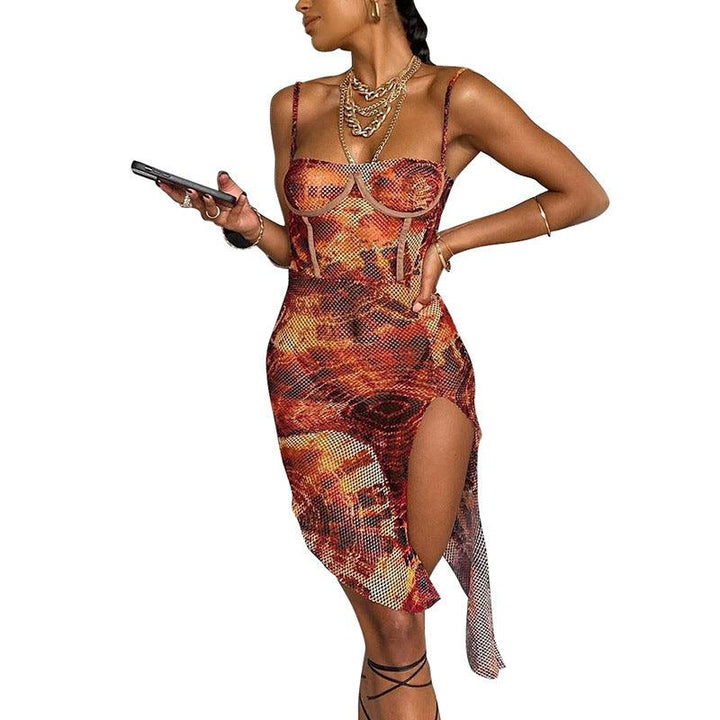 One-shoulder fashion sexy bag hip slim printed dress women - MRSLM