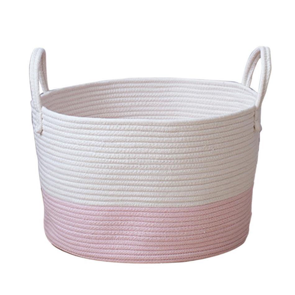 Cotton Rope Storage Basket Baby Laundry Basket Woven Baskets with Handle - MRSLM