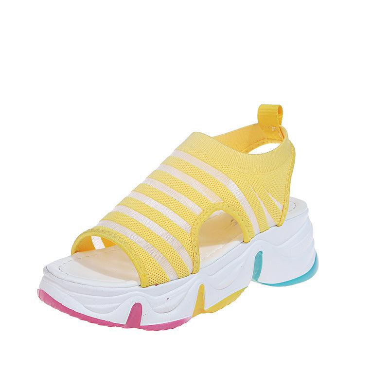 Rainbow Sole Mid-Heel Slip-On Sports Sandals Flyknit - MRSLM