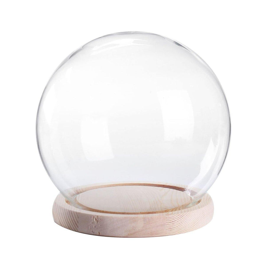12cm Glass Dome Ball Cloche Globe Bell Jar Tealight Flower Cover Stand Display Room Decorations - MRSLM