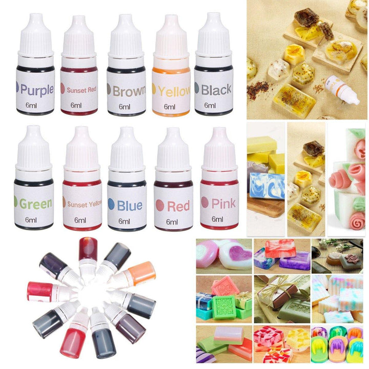 10 Colors Dyes Soap Making Coloring Set Liquid Colorant Kit for DIY Bath Soap Bomb - MRSLM