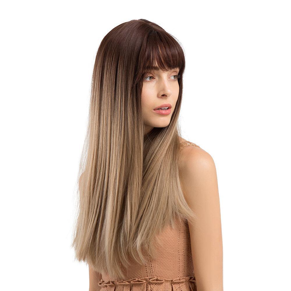 Charming Fluffy Straight Hair Wig High-Temperature Fiber Natural Long Hair Full Wigs Gradual Brown - MRSLM