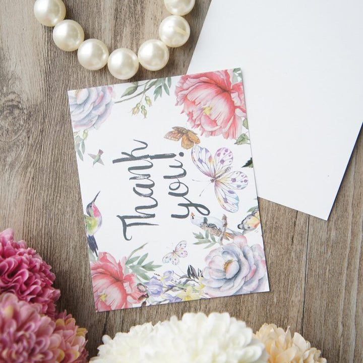 Floral Printed Thank You Cards 50 pcs Set