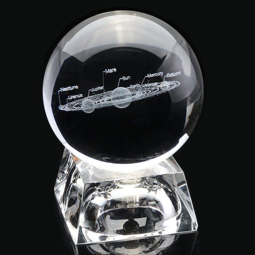 60mm Solar System Metal Square Base Crystal Engraving Ball Decorations - MRSLM