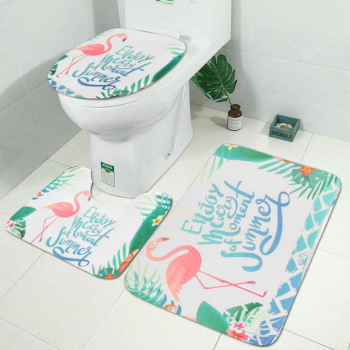3 PCS Bathroom Carpet Set Toilet Cover 3D Shower Curtain Sets Polyester Fabric - MRSLM