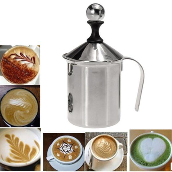 Stainless Steel Pump Milk Frother Creamer Foam Cappuccino 400ML Coffee Double Mesh Froth - MRSLM