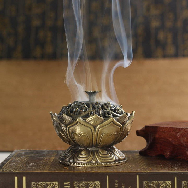 Lotus Cone Incense Burner Holder Flower Statue Censer Chinese Style Buddhist Meditation Home Decor - MRSLM