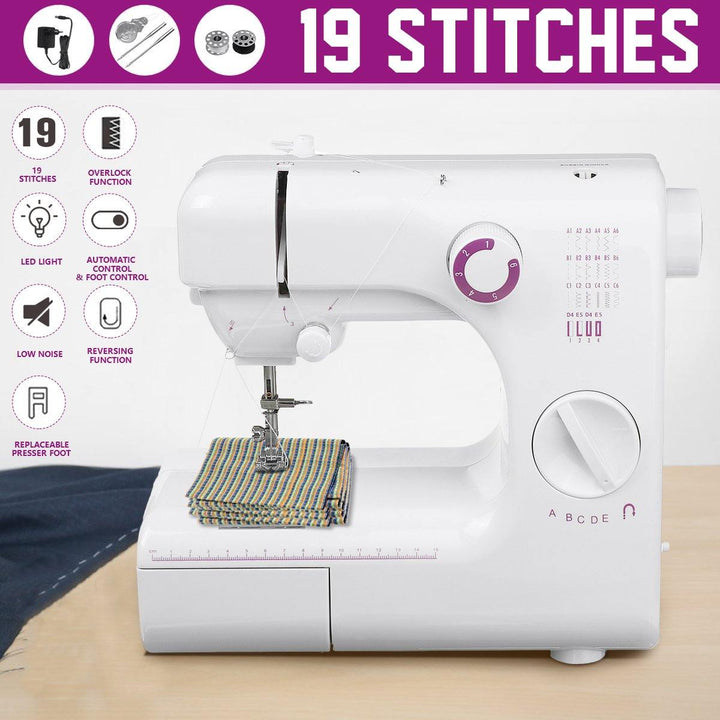 19 Stitches 110-240V Electric Sewing Machine Portable Desktop Household LED Tailor Pedal - MRSLM