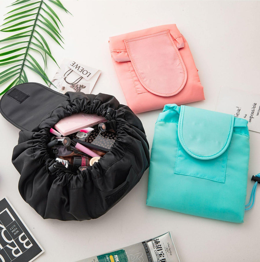 Polyester Solid Color Drawstring Cosmetic Bag Travel Portable Lazy Storage Bag - MRSLM