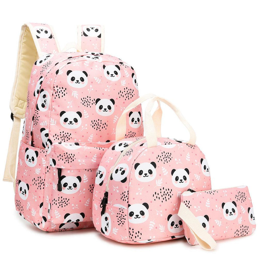 The New Panda Three-piece Set Primary School School Bag Children's Meal Bag Pen Bag - MRSLM
