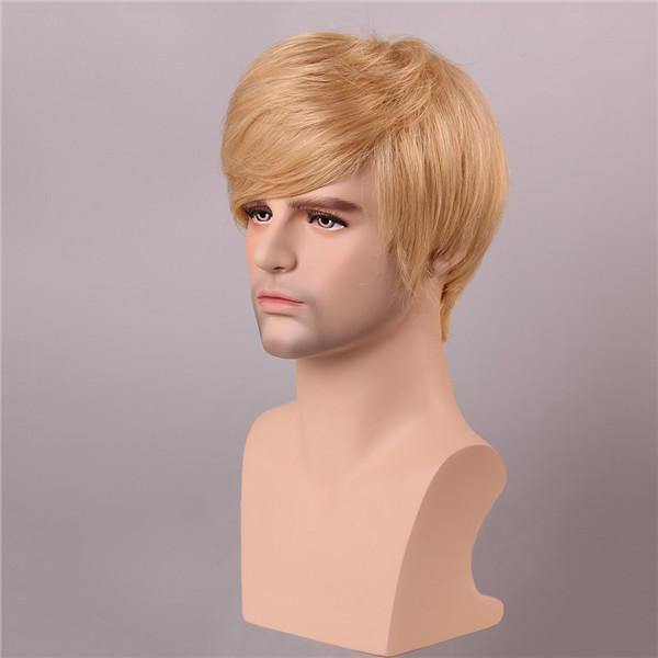 Blonde Men Short Mono Top Human Hair Wig Male Virgin Remy Capless Side Bang - MRSLM