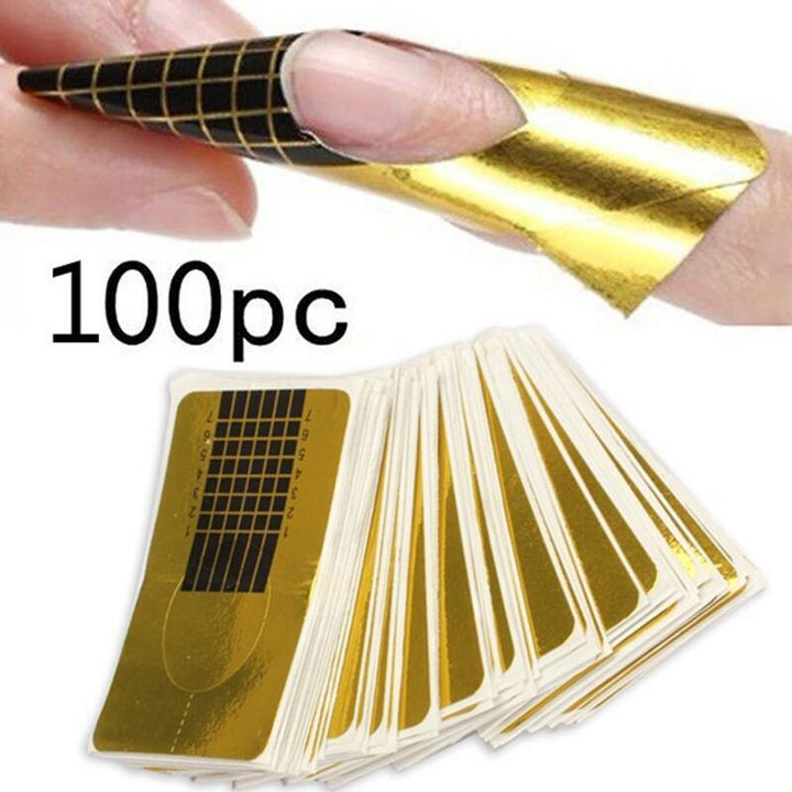 100pcs/lot Pro Nail Art Guide Form Golden Acrylic Tips Extension Sticker - MRSLM