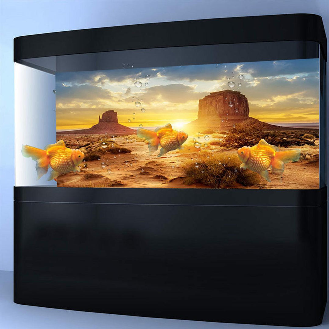 Sun Desert Adhesive Poster Aquarium Fish Tank Background Sticker Home Office Decor - MRSLM