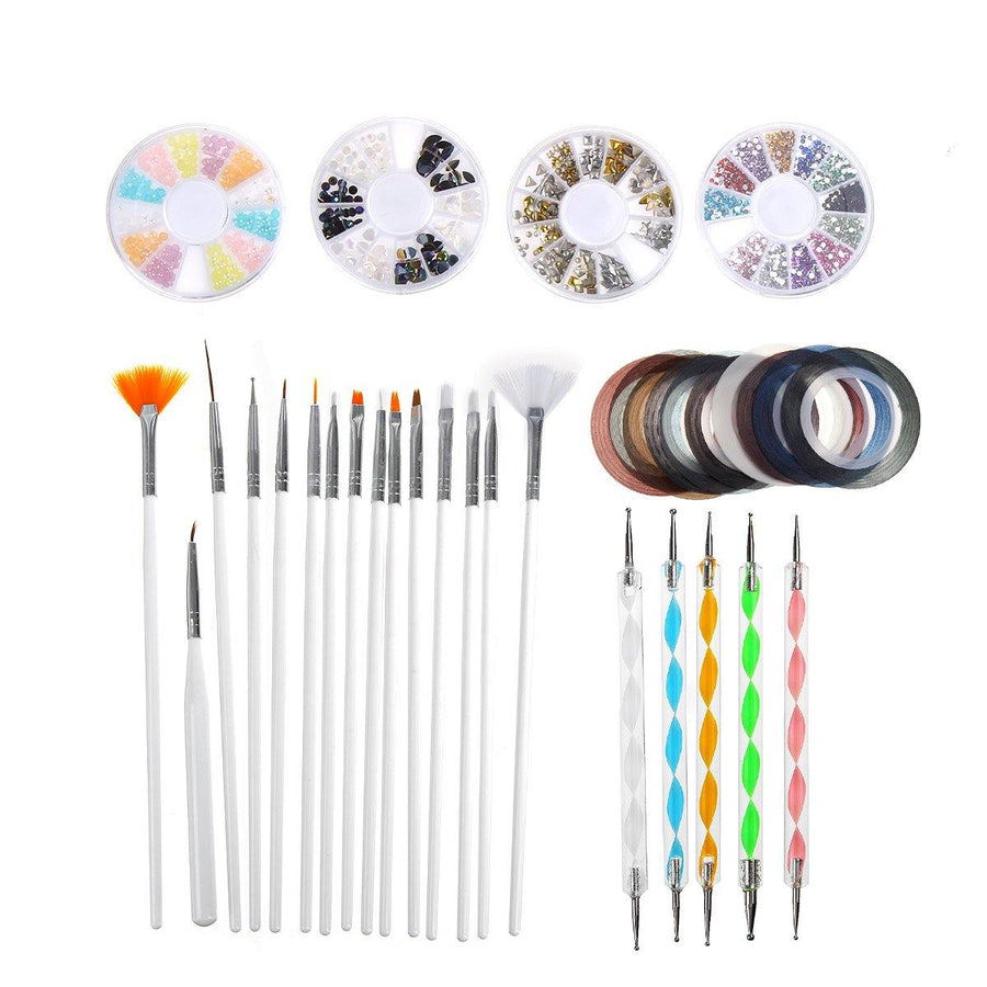 34Pcs Gel Nail Art Design Set Dotting Painting Drawing Polish Brush Pen Tool Kit - MRSLM