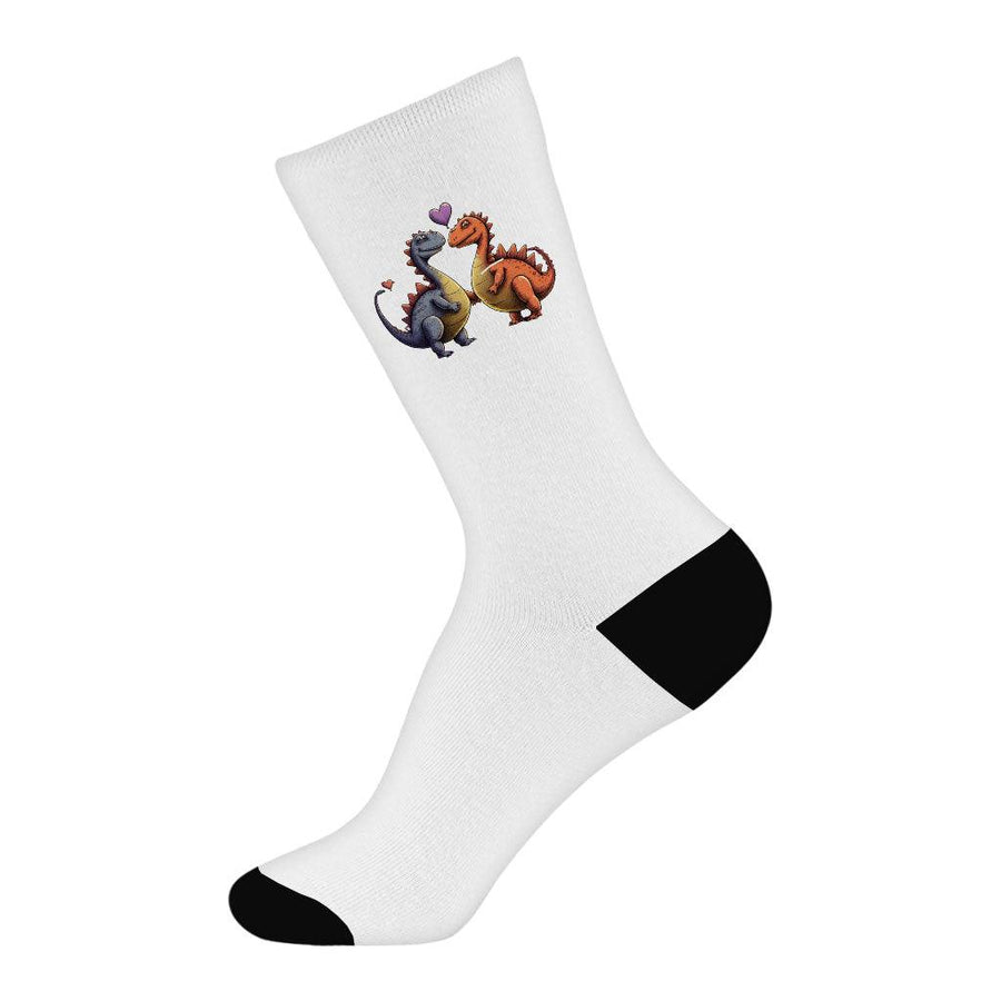 Love Couple Socks - Dinosaur Print Novelty Socks - Printed Crew Socks - MRSLM