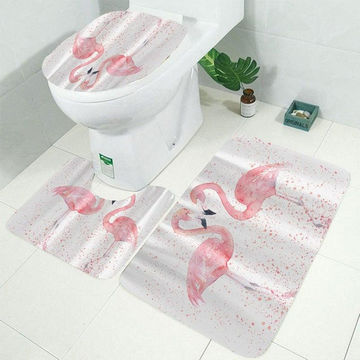 1/3/4Pcs 3D Flamingo Waterproof Shower Curtain Waterproof Toilet Cover Non-slip Mat 3pcs Toilet Bathroom Decor - MRSLM