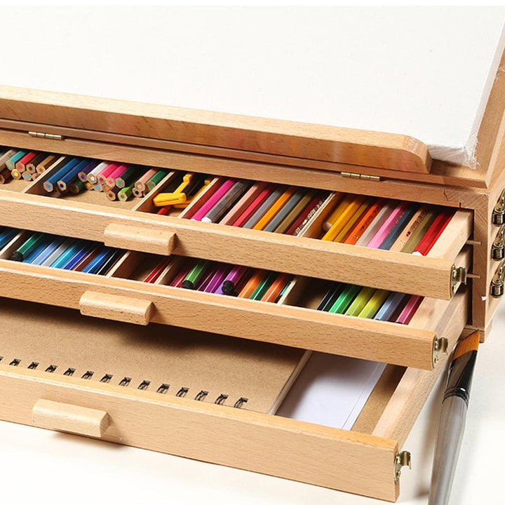 3-layer Artist Wooden Easel Tabletop Portable Painting Box Easel with Storage Drawer - MRSLM