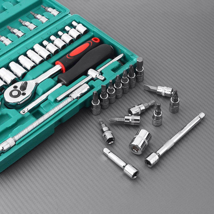 46pcs Socket Ratchet Screwdriver Wrench Set 1/4 Drive Flexible Car Repair Tool - MRSLM