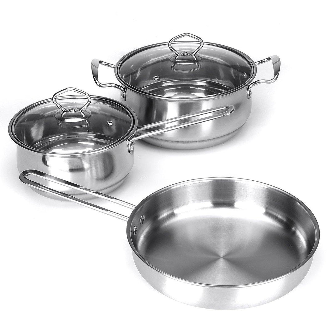 Home Cookware Set 3 Piece Stainless Steel Kitchen Pot Pan Saucepan Utensils Kit - MRSLM