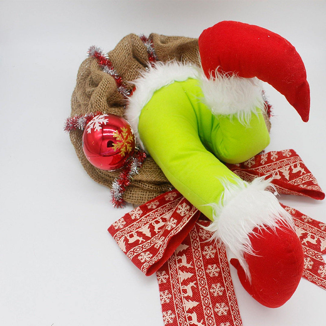 Christmas Thief Stole Burlap Wreath Santa Legs Decoration, Festival Door Wall Family Gifts Reusable Bowknot Hoop - MRSLM